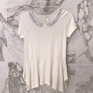 Candies Cream Sequin & Pearl Collar Top Medium